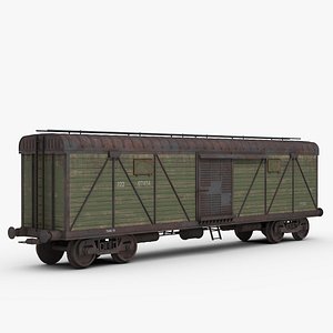 3D Railroad Covered Freight Wagon