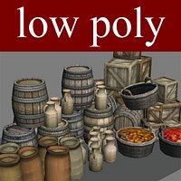 Low poly medieval background objects