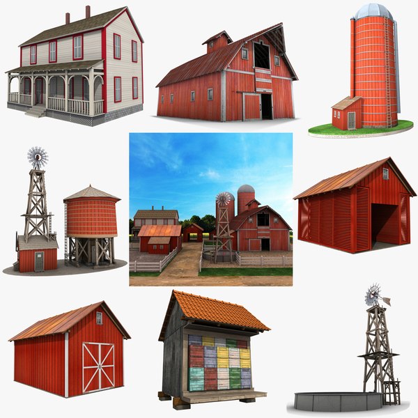 farm red barn 3d model