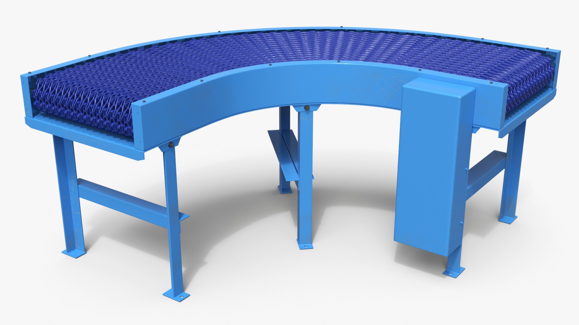 Food-Grade Curved Conveyor with Mesh Belt Blue 3D model preview