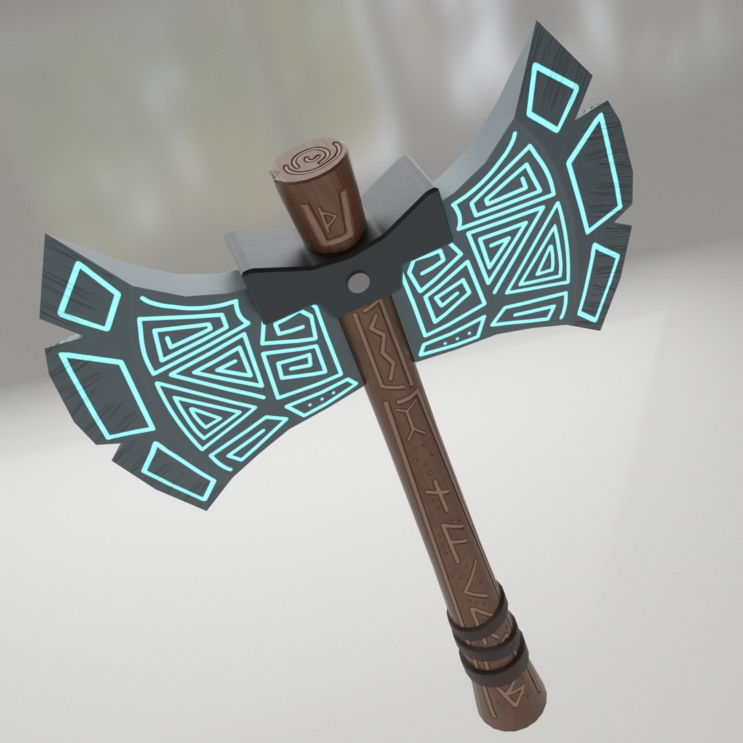 3D painted runic axe model https://p.turbosquid.com/ts-thumb/fv/vR25l0/XgTPIj6m/cartoonaxe25/jpg/1540912649/1920x1080/fit_q87/2aa8237576d60aecad62e4064e9df569a1987e30/cartoonaxe25.jpg