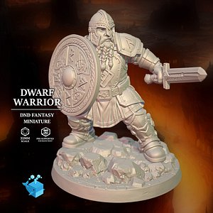 3D model Dwarf Fighter Warrior 32mm DND Miniature Pre-Supported STL