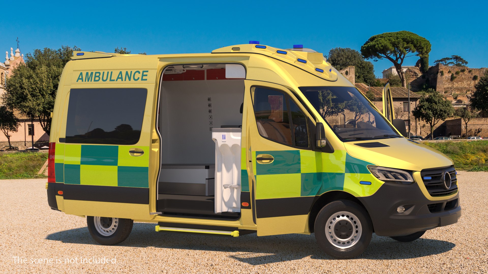 Emergency Ambulance with Interior Rigged 3D model preview
