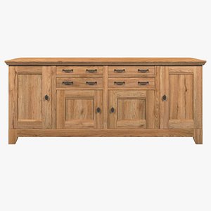 3D model Country Large Sideboard 4 Door 4 Drawer Solid Natural Oak