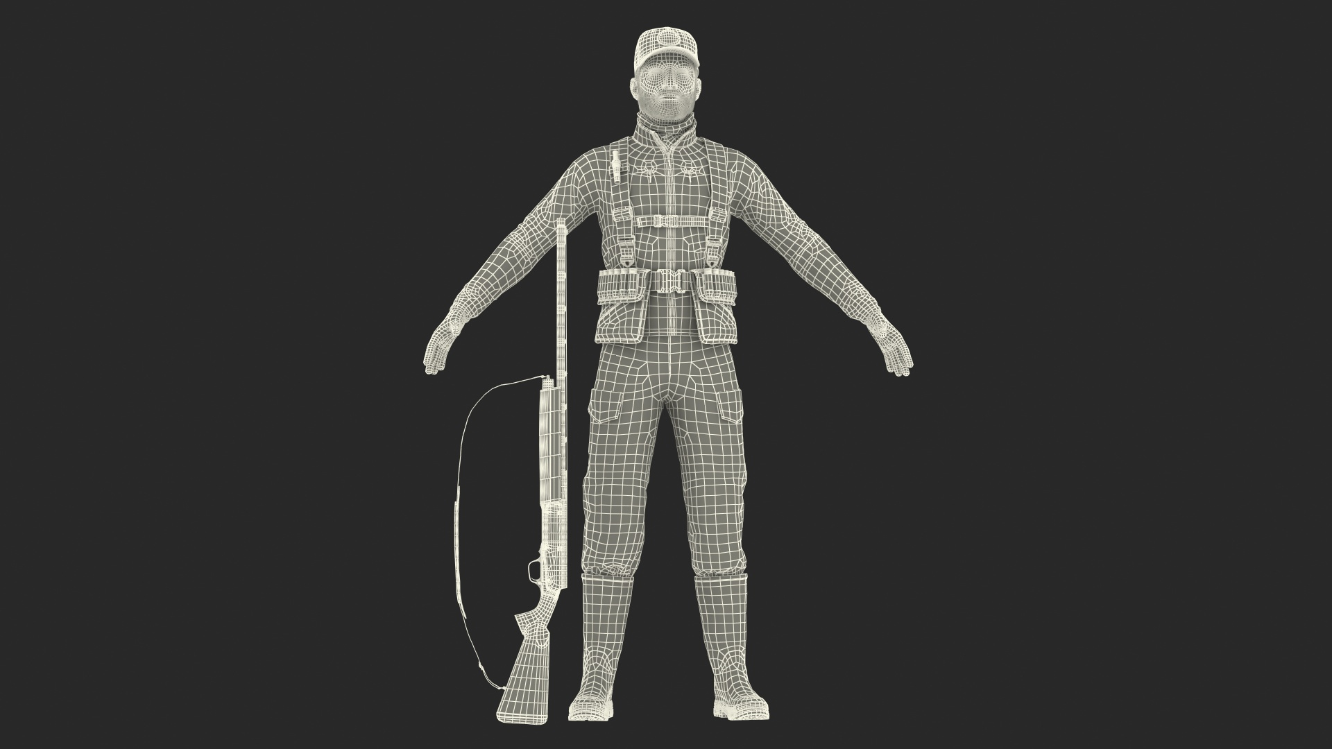 Modern Hunter With Gun A-pose In Grass Camo Fur 3D - TurboSquid 1959541