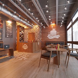 3D scene burger cafeteria style model