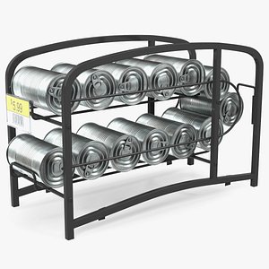 Tin Can Storage Dispenser with Tin Cans and Price Tag 3D