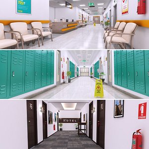 3D model hallway hospital school