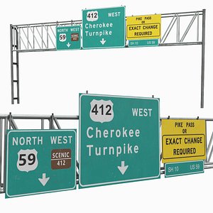Highway Gantry with Direction Signs 3D model