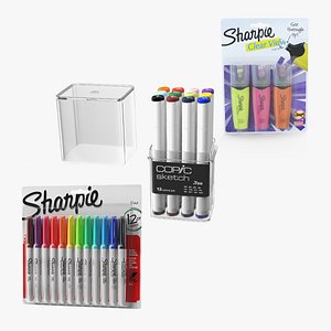 Permanent Markers with Package Collection 3D model