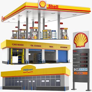 3D Full Detailed Shell Gas Station Collection