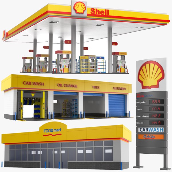 3D Full Detailed Shell Gas Station Collection