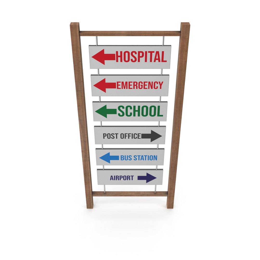 Wooden Framed Directional Sign With Metal Details Model - TurboSquid ...