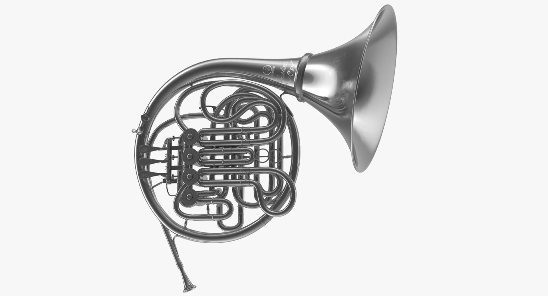 Professional Double French Horn Silver 3D Model 3D model preview