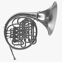 Professional Double French Horn Silver 3D Model