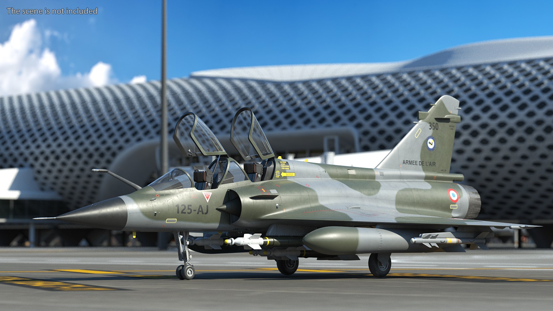 Dassault Mirage 2000N Tactical Bomber Camouflage with Armament Rigged for Maya 3D model preview