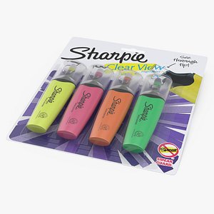 4 Sharpie Highlighter Markers with Package 3D model