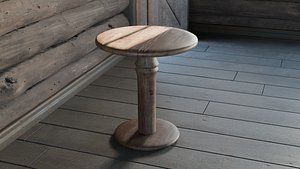 Rustic Round Side Table - Country Wooden Furniture 3D