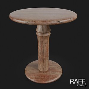 Rustic Round Side Table - Country Wooden Furniture 3D
