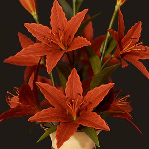 3D Vase with Red Lilies - PBR Game Ready model