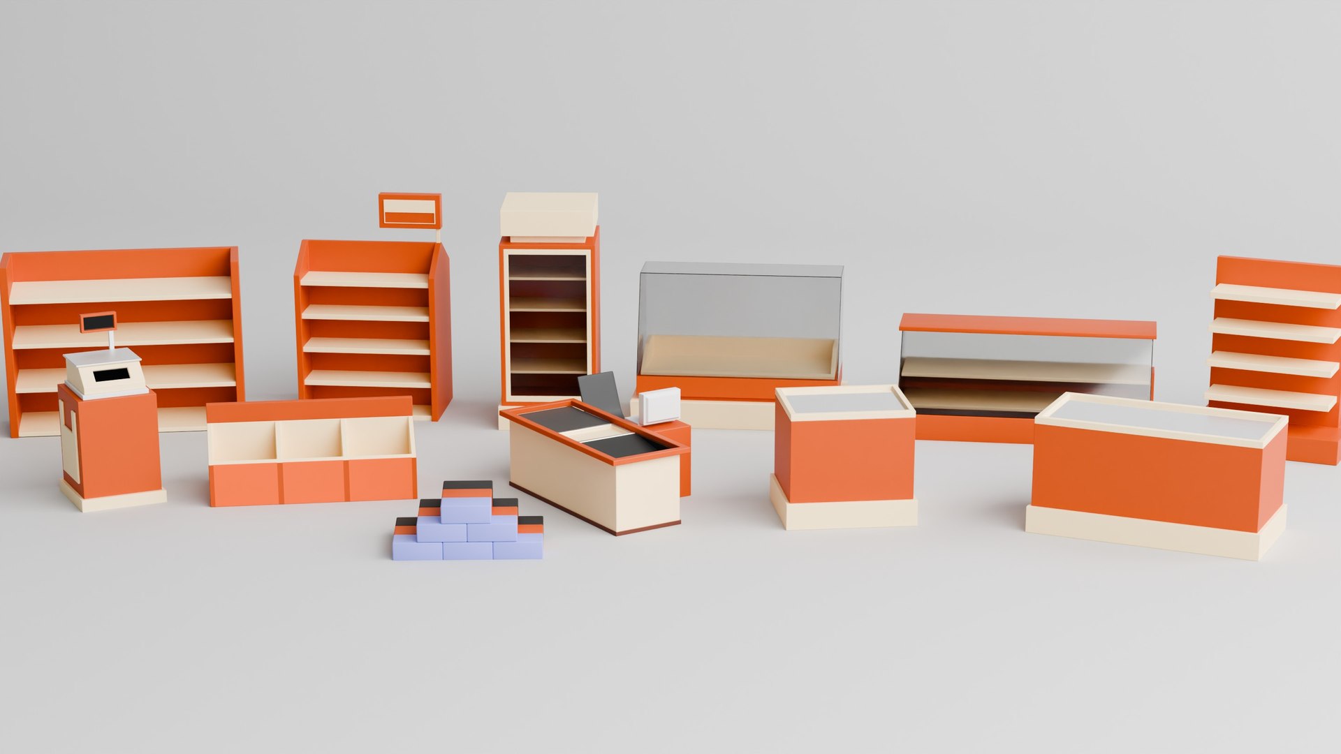 Free 3D Model Low Poly Store Shelves And Supermarket Rack Pack ...