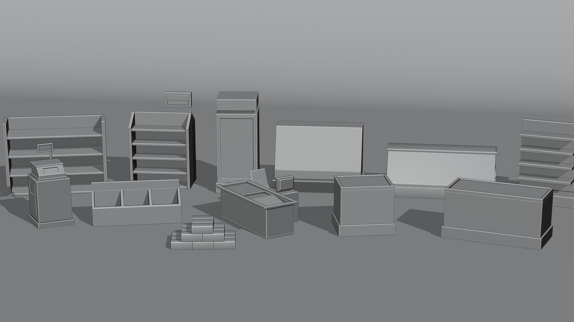 Free 3D Model Low Poly Store Shelves And Supermarket Rack Pack ...