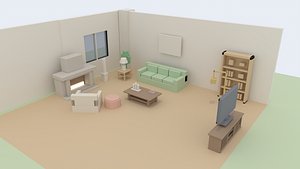 Cozy Living Room Pack - 29 Low Poly Stylized Room Assets Game Ready PBR BLEND FBX GLB