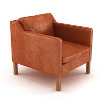 Custom made danish arm chair in orange leather