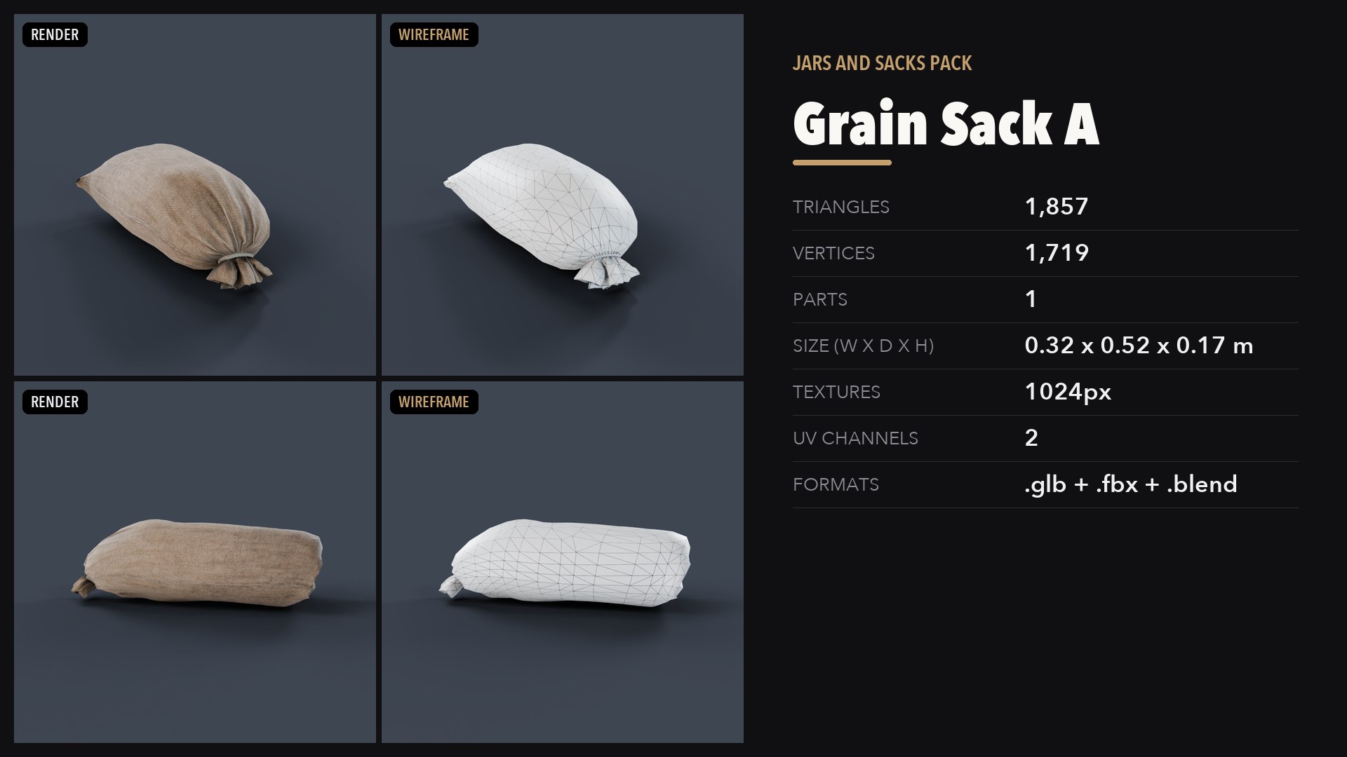 3D Jars and Sacks Pack https://p.turbosquid.com/ts-thumb/g0/aFqCIm/QS/07_preview/png/1791501500/1920x1080/fit_q87/e5bdbae2126ea5ded1b0c7305f77f19ff4ed09c4/07_preview.jpg