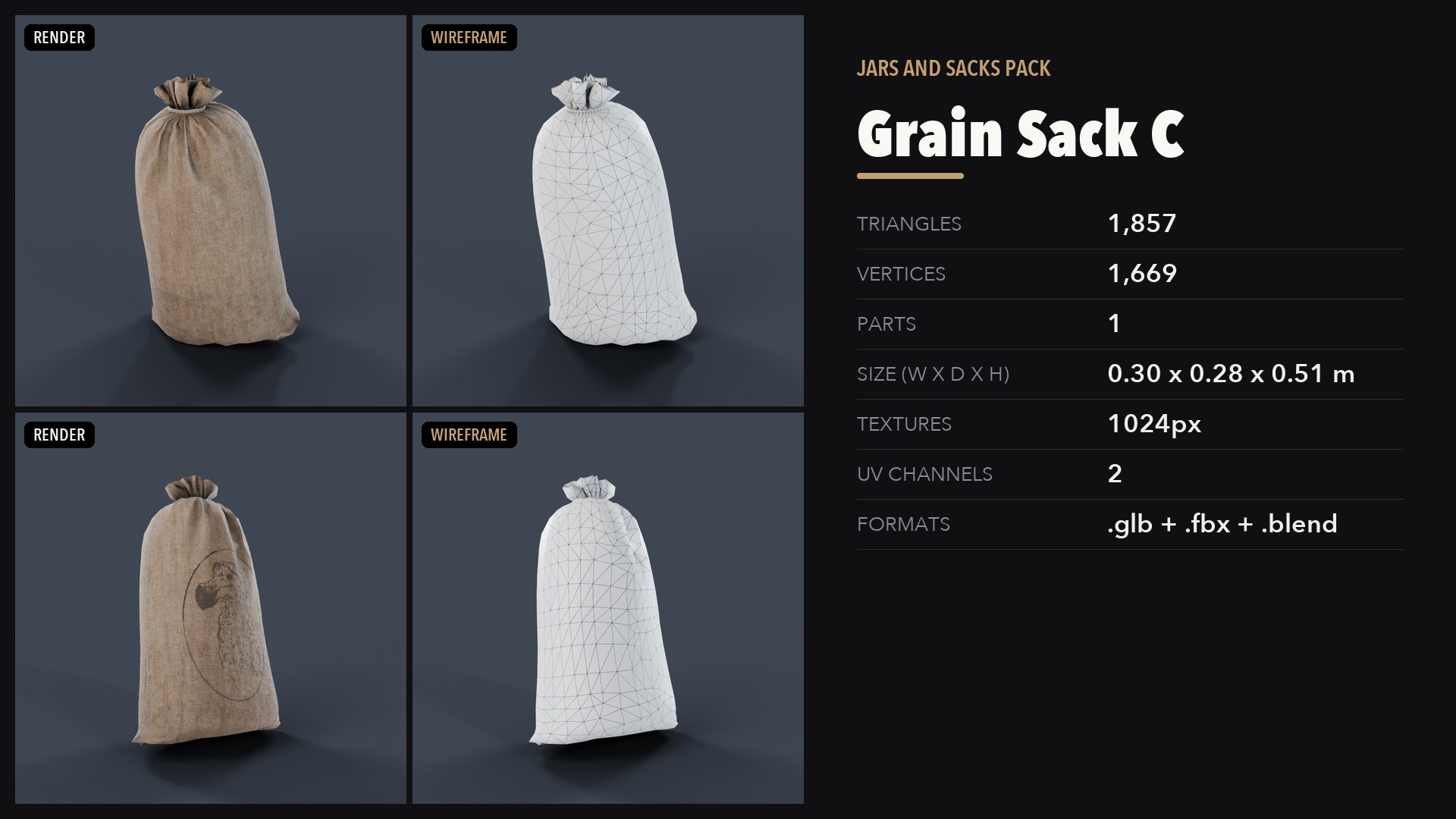3D Jars and Sacks Pack https://p.turbosquid.com/ts-thumb/g0/aFqCIm/aT/09_preview/png/1791501502/1920x1080/fit_q87/4362f02c36b5bd8e2b495c3e2871d832b855e36f/09_preview.jpg