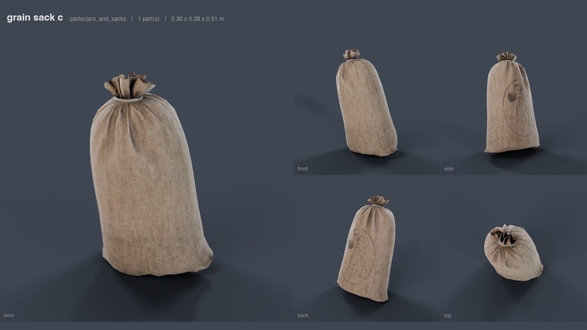 3D Jars and Sacks Pack https://p.turbosquid.com/ts-thumb/g0/aFqCIm/oD/05_04_grain_sack_c_angles/png/1791501499/1920x1080/fit_q87/cc627ba966b80e4c752cd6cd363e870041a61ae6/05_04_grain_sack_c_angles.jpg