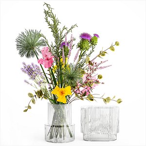 Bouquet of flowers thistle branches iris lavender barberry 376