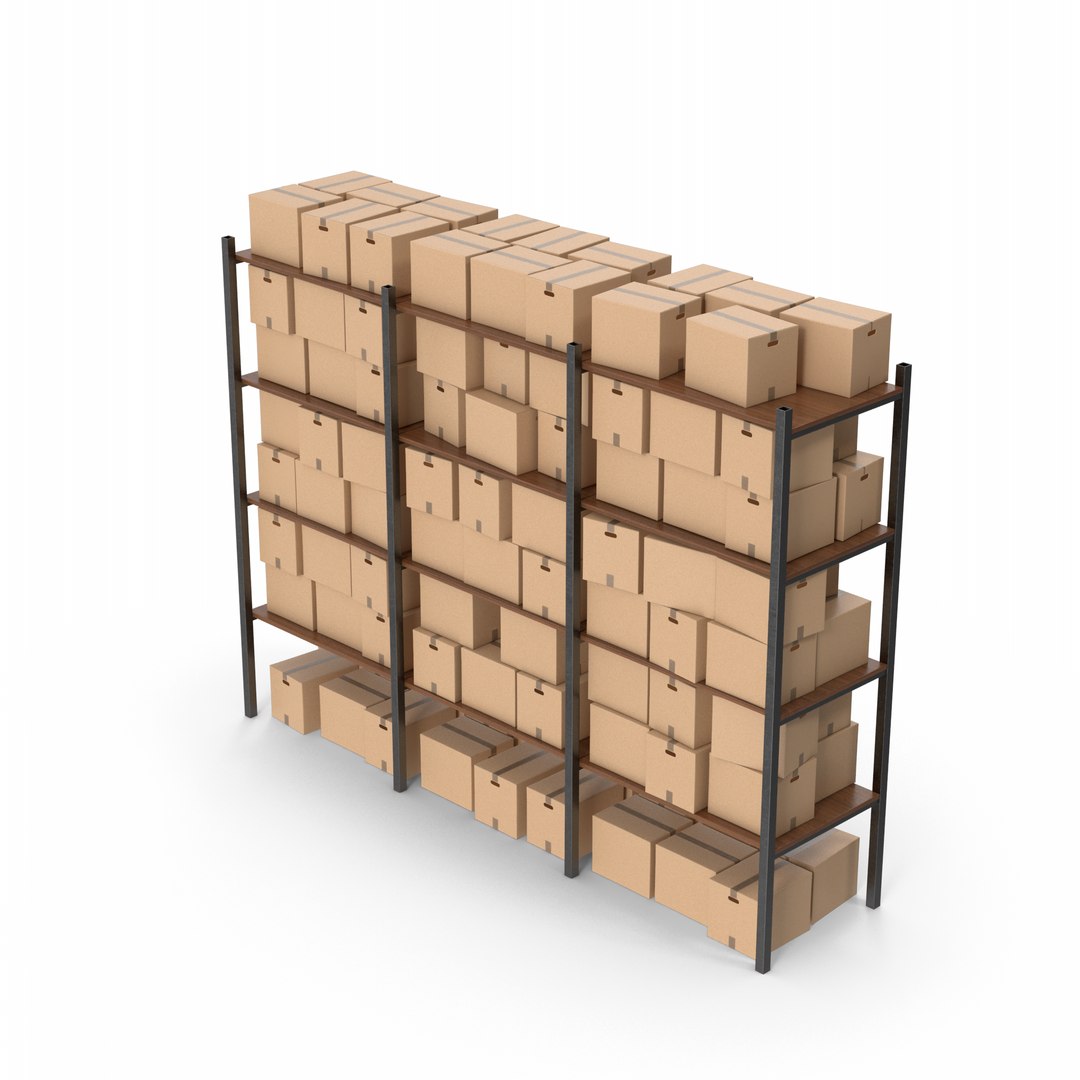 Warehouse Wooden Racks And Cardboard Boxes 3D - TurboSquid 2376528