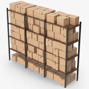 Warehouse Wooden Racks And Cardboard Boxes 3D