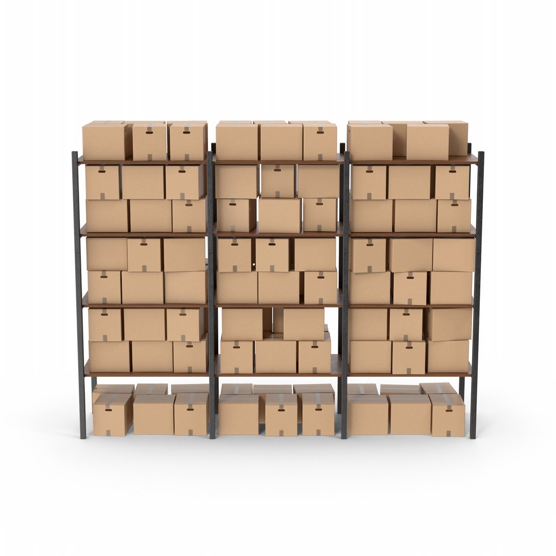 Warehouse Wooden Racks And Cardboard Boxes 3D - TurboSquid 2376528