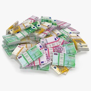 Large Euro Cash Bundle Pile 3D model