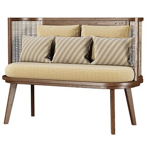 Noa wooden rattan restaurant loveseat NR52 by Bpoint Design 3D model