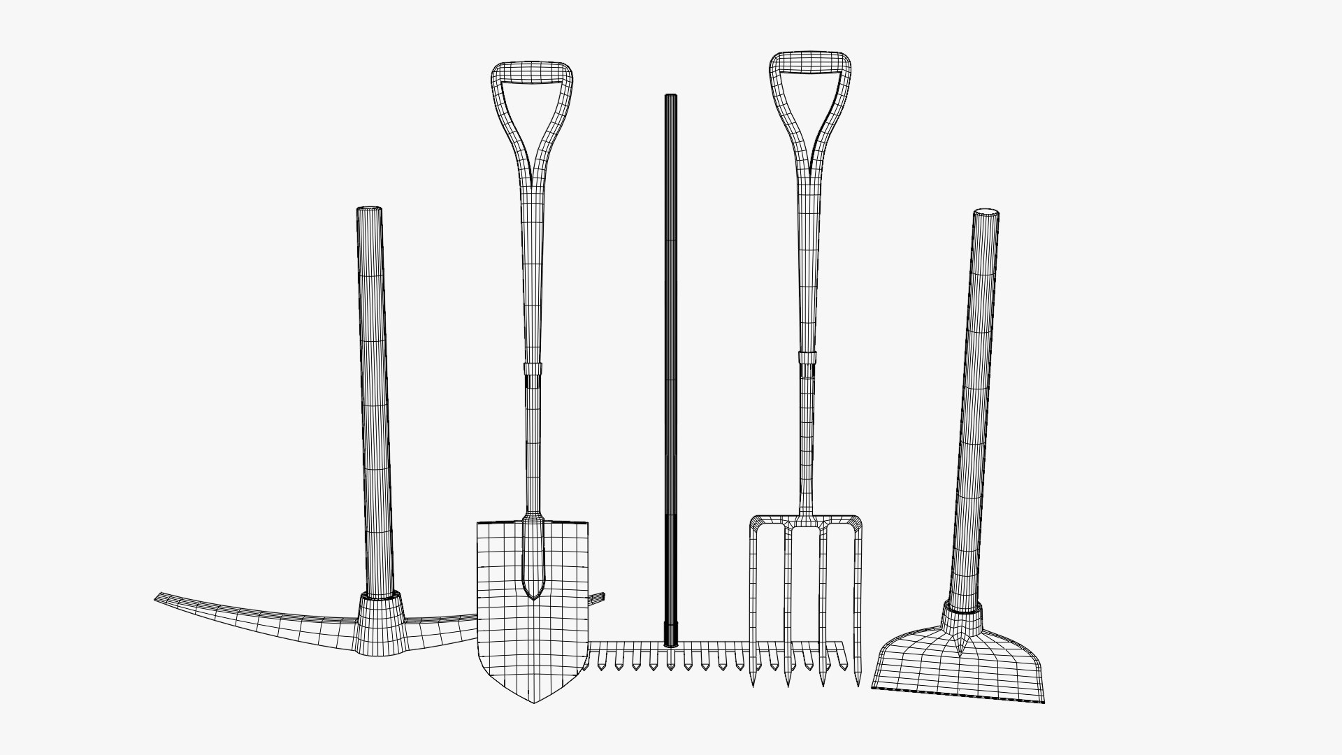 Farming Tools Pack - Fork Shovel Rake Pickaxe Hoe Model - TurboSquid ...