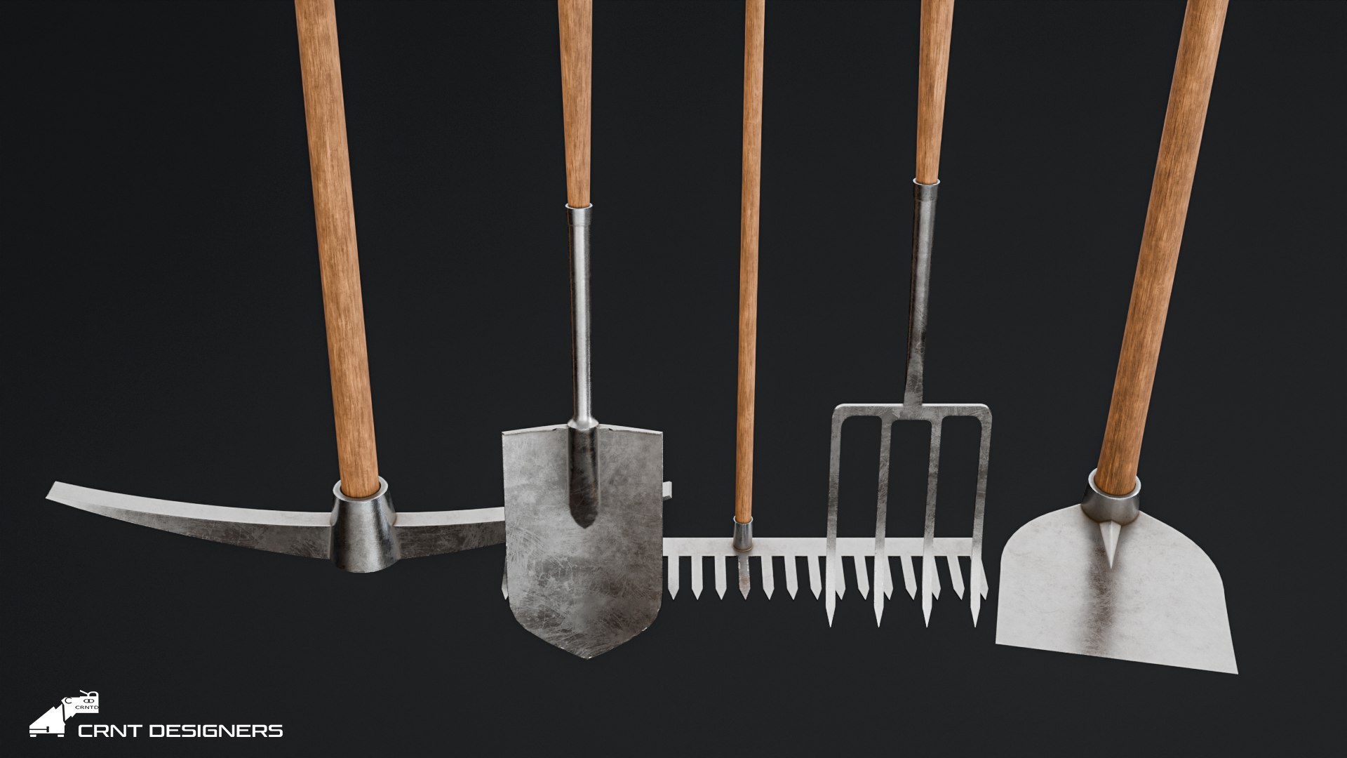 Farming Tools Pack - Fork Shovel Rake Pickaxe Hoe Model - TurboSquid ...
