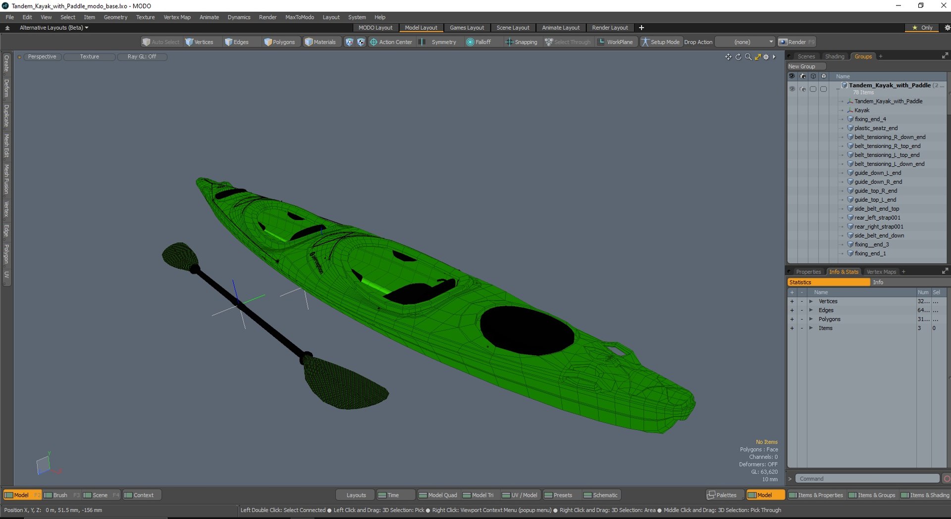 Tandem Kayak With Paddle Model - TurboSquid 2214164