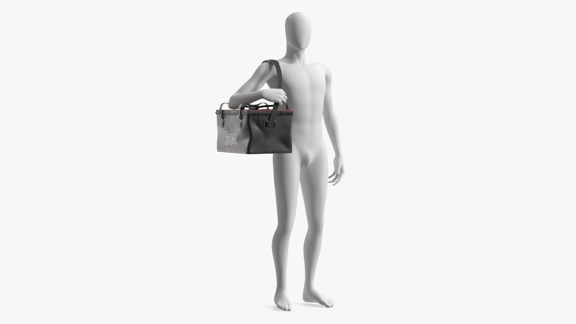 Black Thermal Fishing Bag Lucky John on Manikin 3D model preview