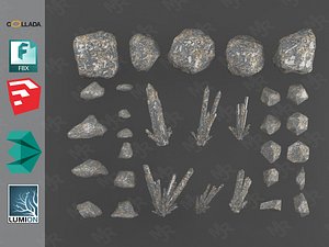 3D model rocks crystals gemstone