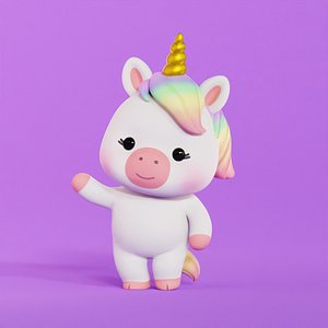 3D Unicorn Cartoon Rigged Animated Character Chibi Kawaii low-poly 3d model model