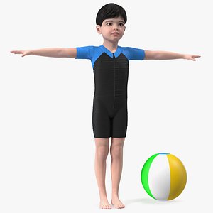 Asian Child Boy Swimwear T-pose 3D