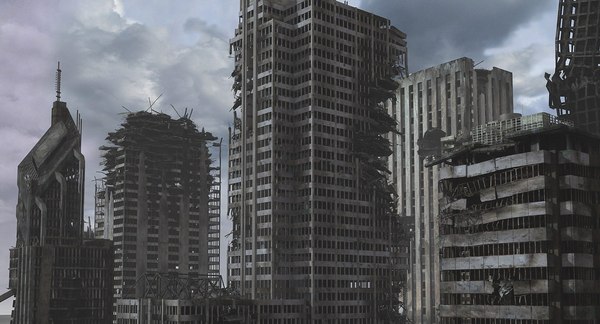 3d model destroyed buildings ruined skyscrapers