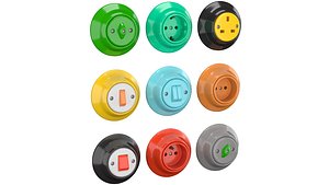Retro ceramic sockets and switches 3D model