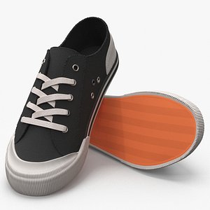 Canvas Low-Top Sneakers with Rubber Toe Cap Black