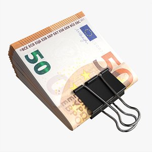 Euro banknotes folded with clip 01 3D