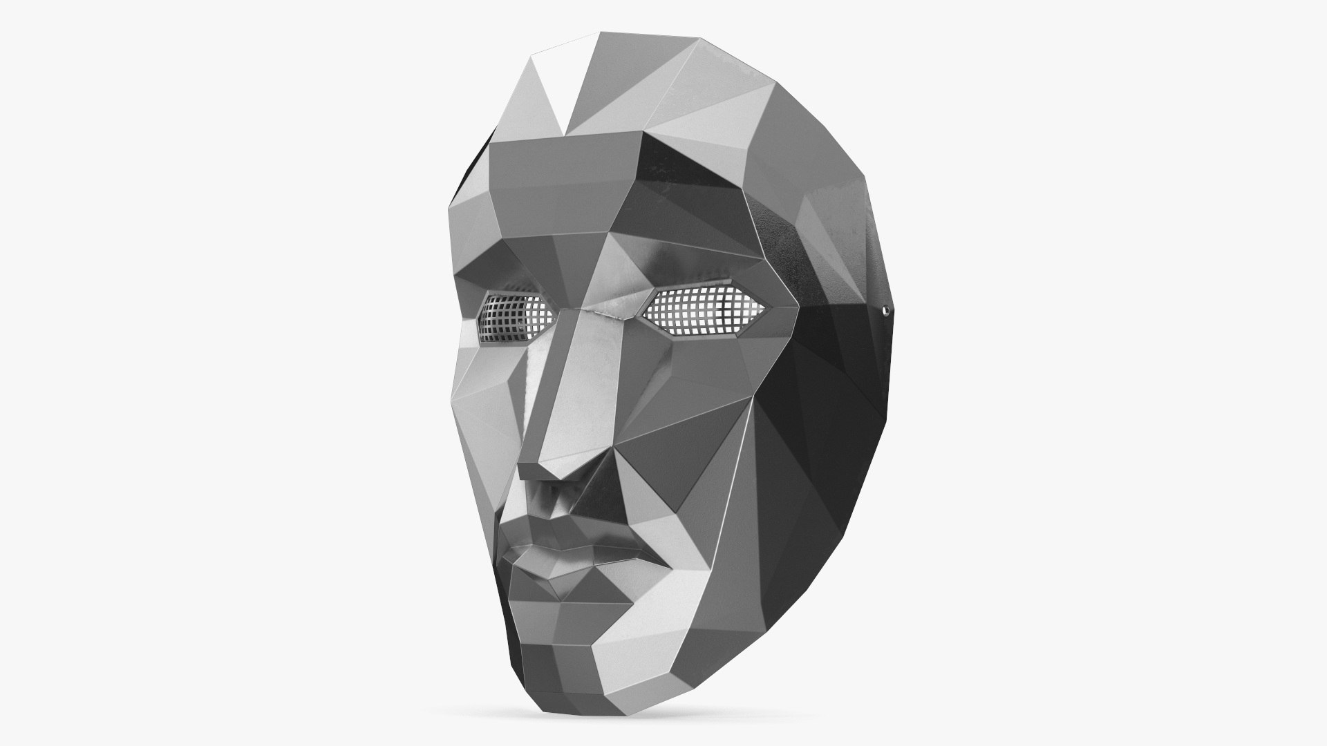Polygonal Face Mask with Mesh Eyes Silver 3D model preview