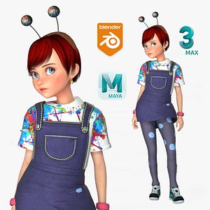 Cartoon Girl-Janey Rigged 3D Model